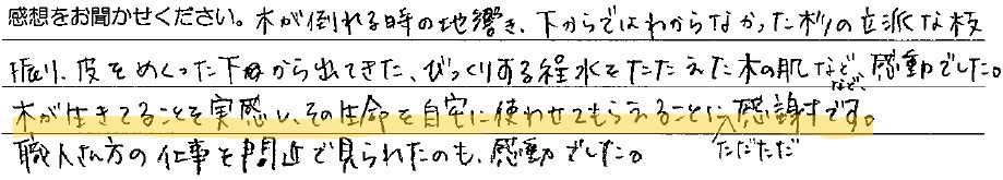 お客様の声　木への感謝